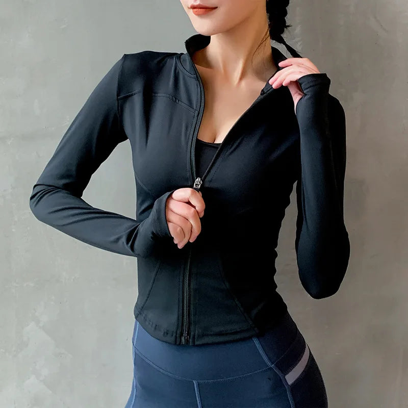 Women’s 2024 Zip-Up Sports Jacket – Warm Fitness Top