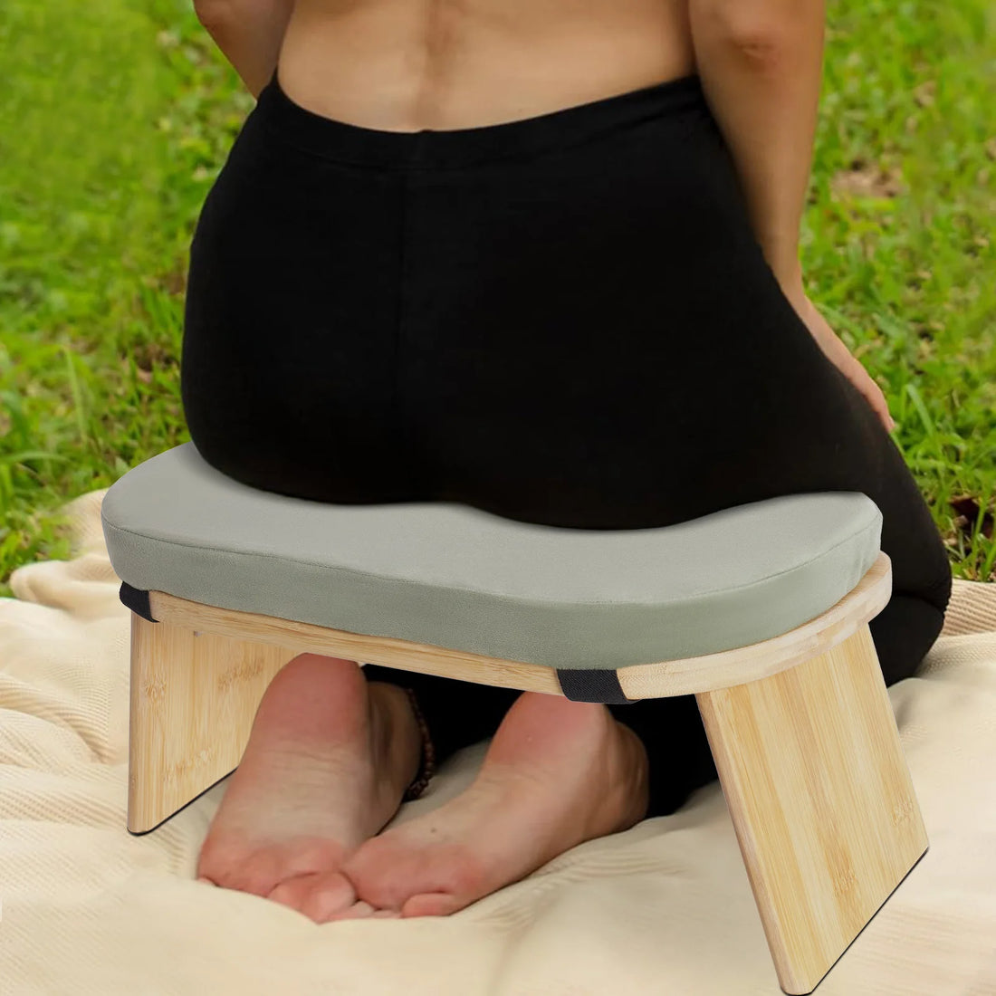 Foldable Bamboo Meditation Stool with Cushion