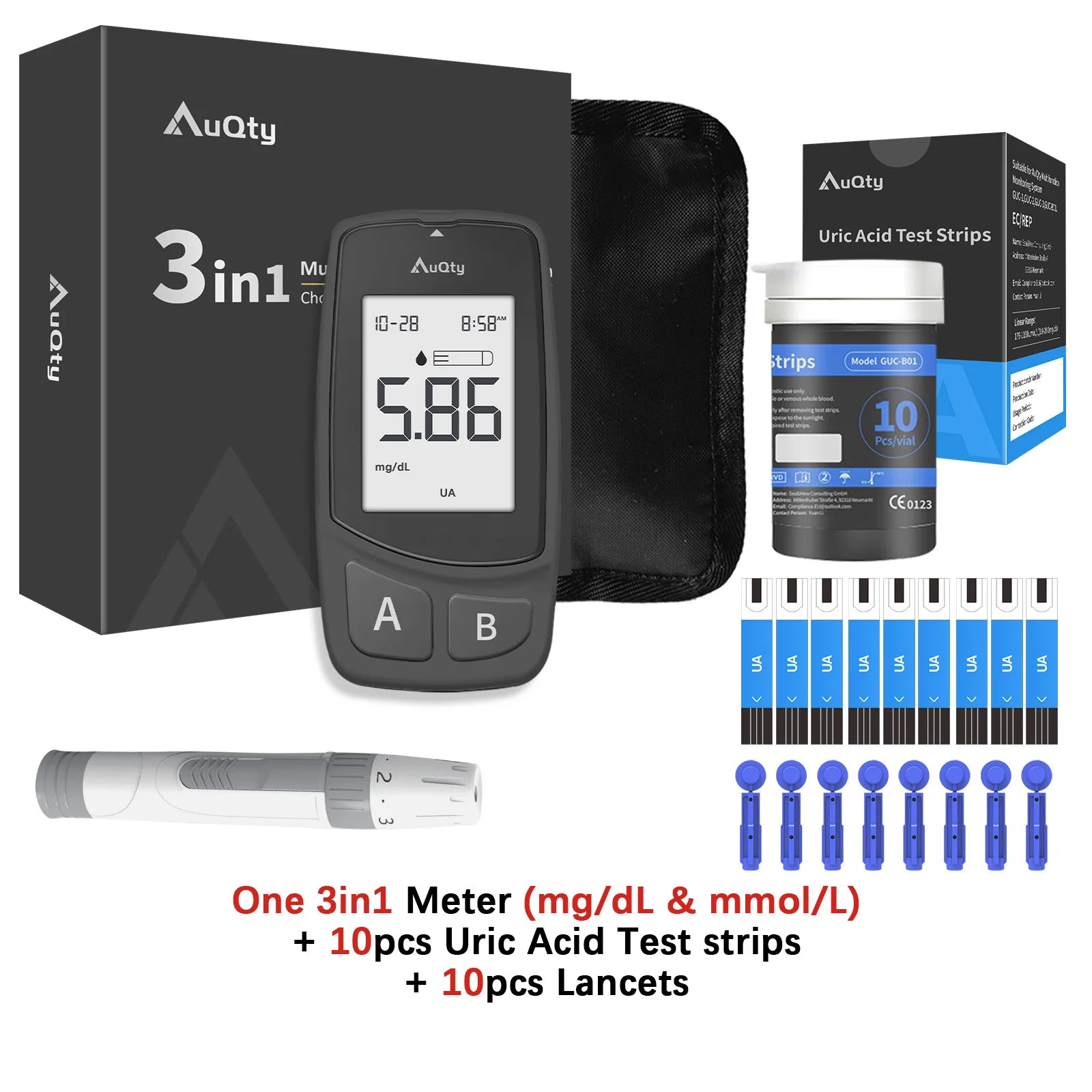 3-in-1 Cholesterol, Uric Acid & Glucose Meter Kit