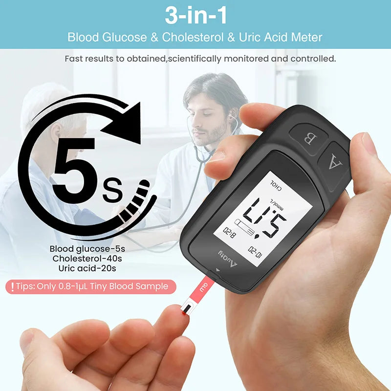 3-in-1 Cholesterol, Uric Acid & Glucose Meter Kit