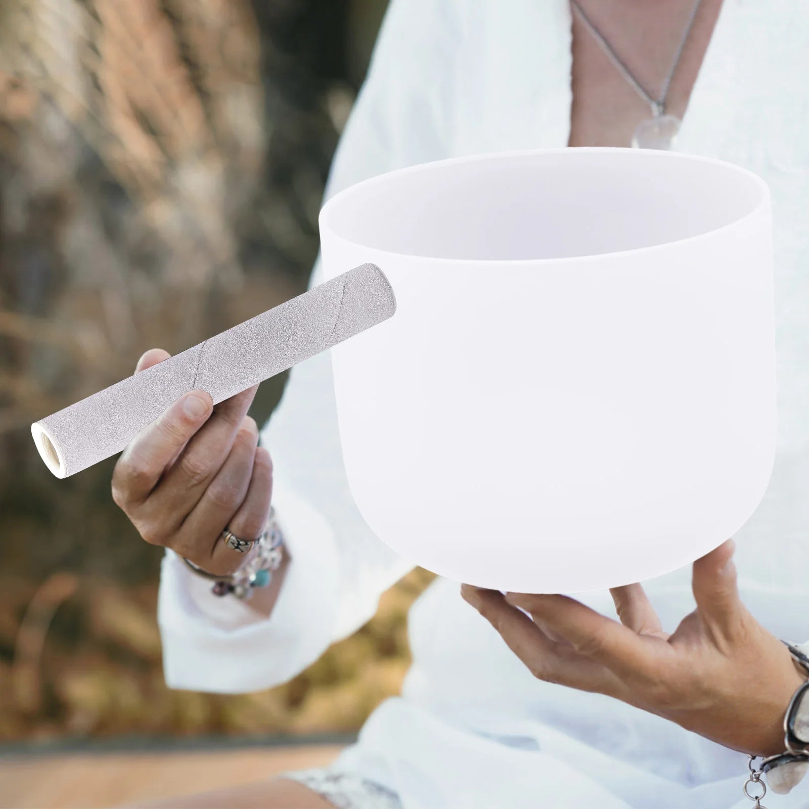 8" White Crystal Singing Bowl – Solar Plexus Chakra