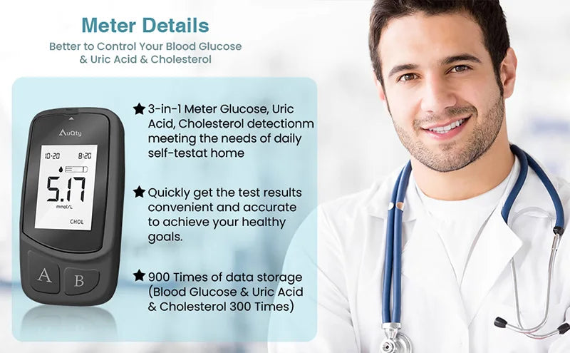 3-in-1 Cholesterol, Uric Acid & Glucose Meter Kit