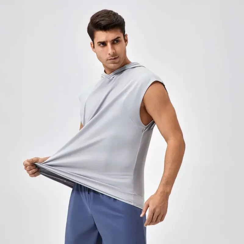 Men’s Wide Shoulder Quick-Dry Hooded Tank Top