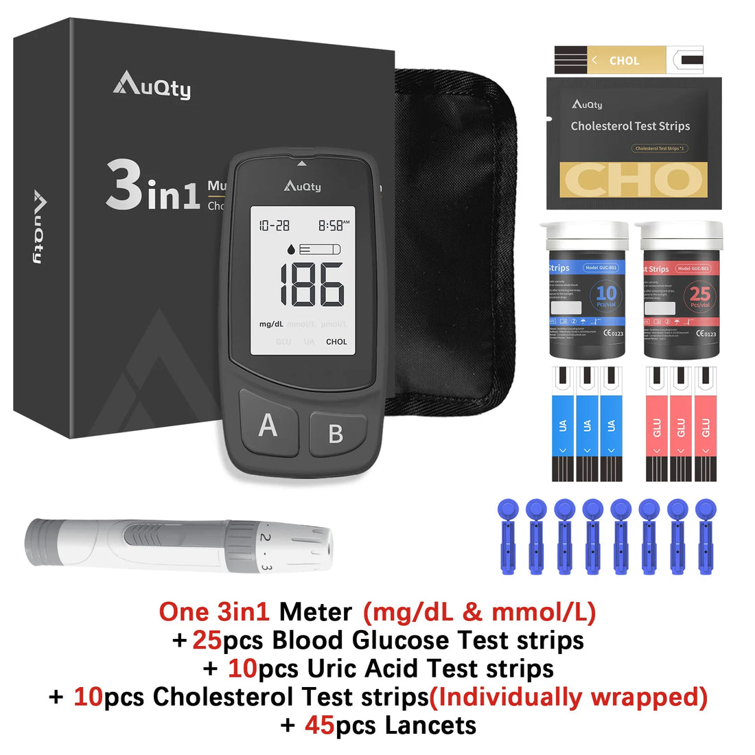 3-in-1 Cholesterol, Uric Acid & Glucose Meter Kit