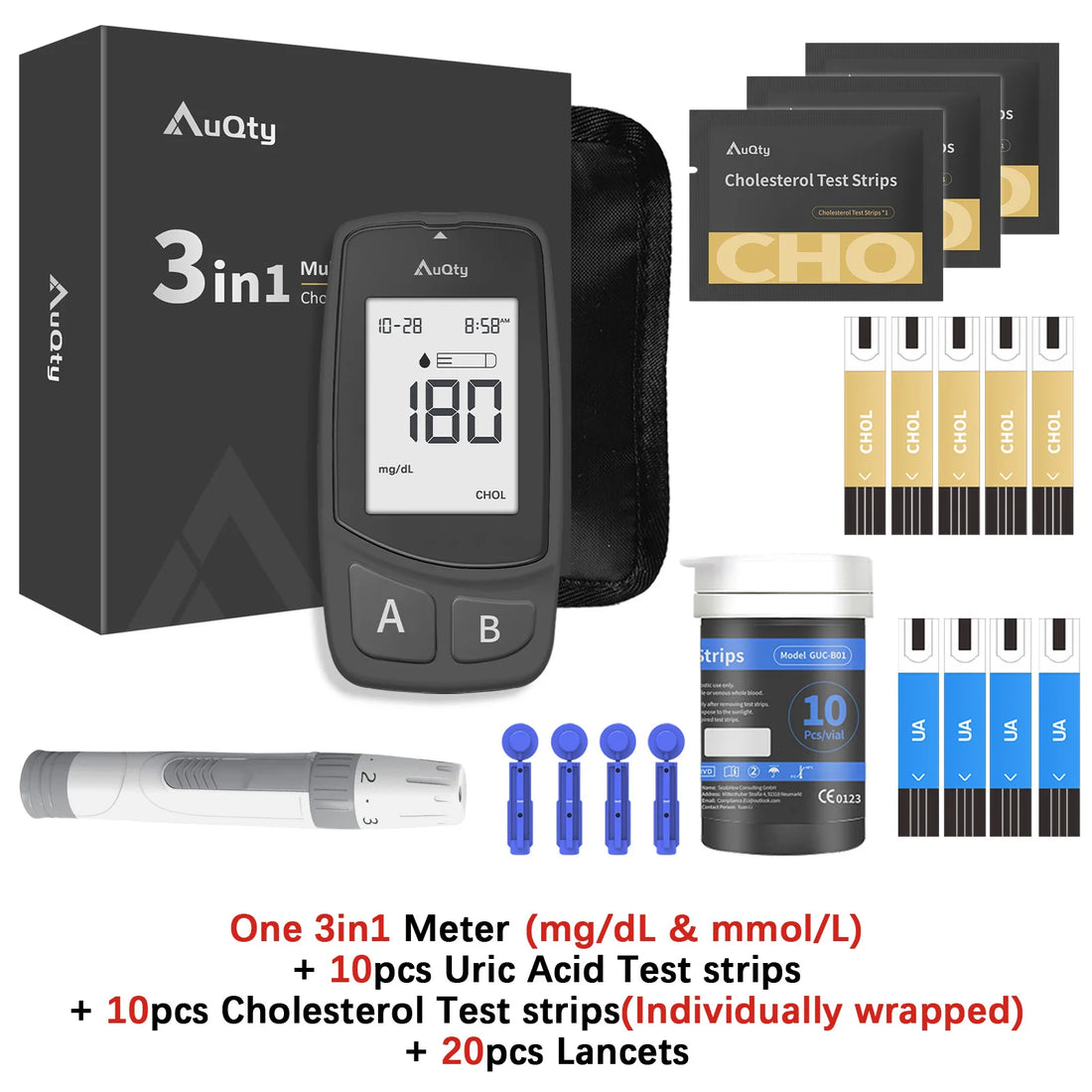 3-in-1 Cholesterol, Uric Acid & Glucose Meter Kit