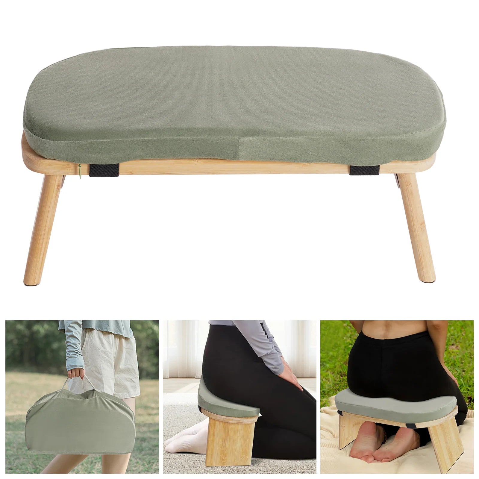 Foldable Bamboo Meditation Stool with Cushion