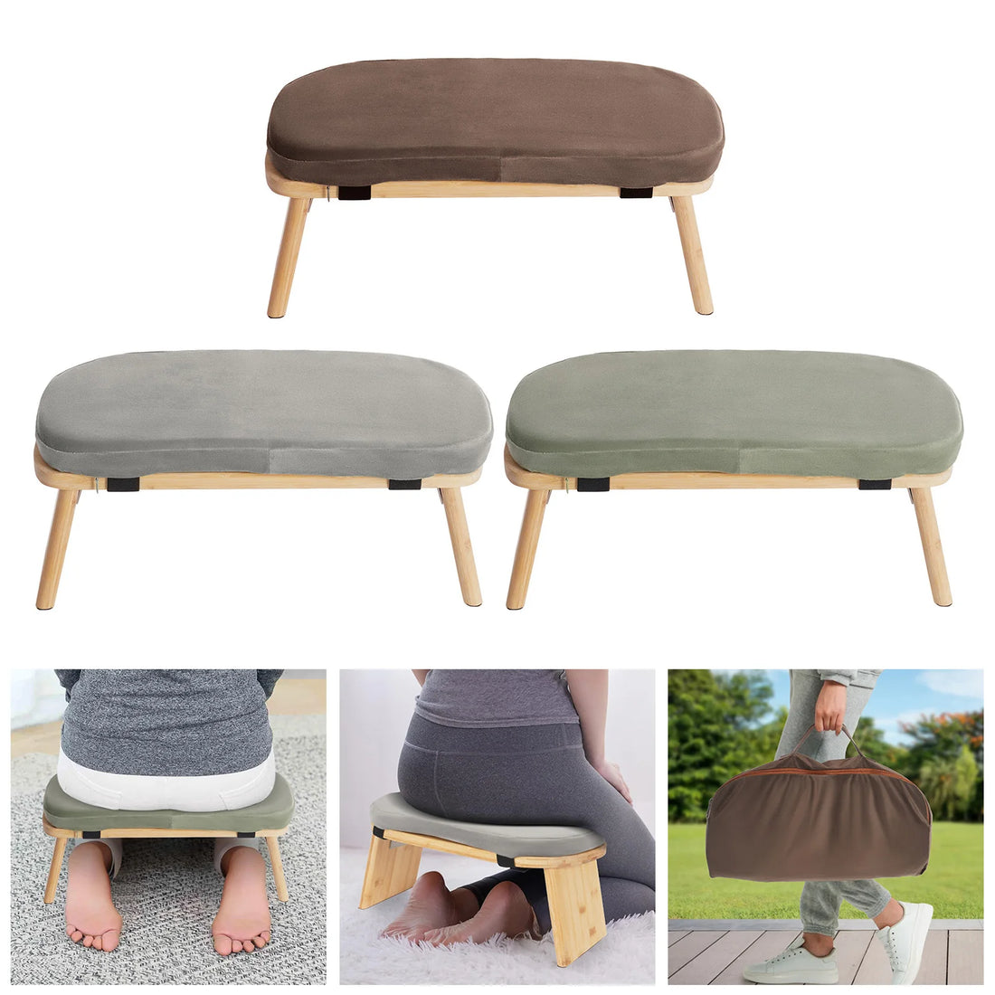 Foldable Bamboo Meditation Stool with Cushion