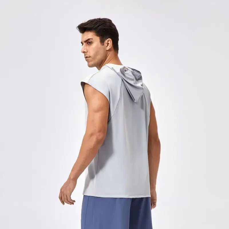 Men’s Wide Shoulder Quick-Dry Hooded Tank Top
