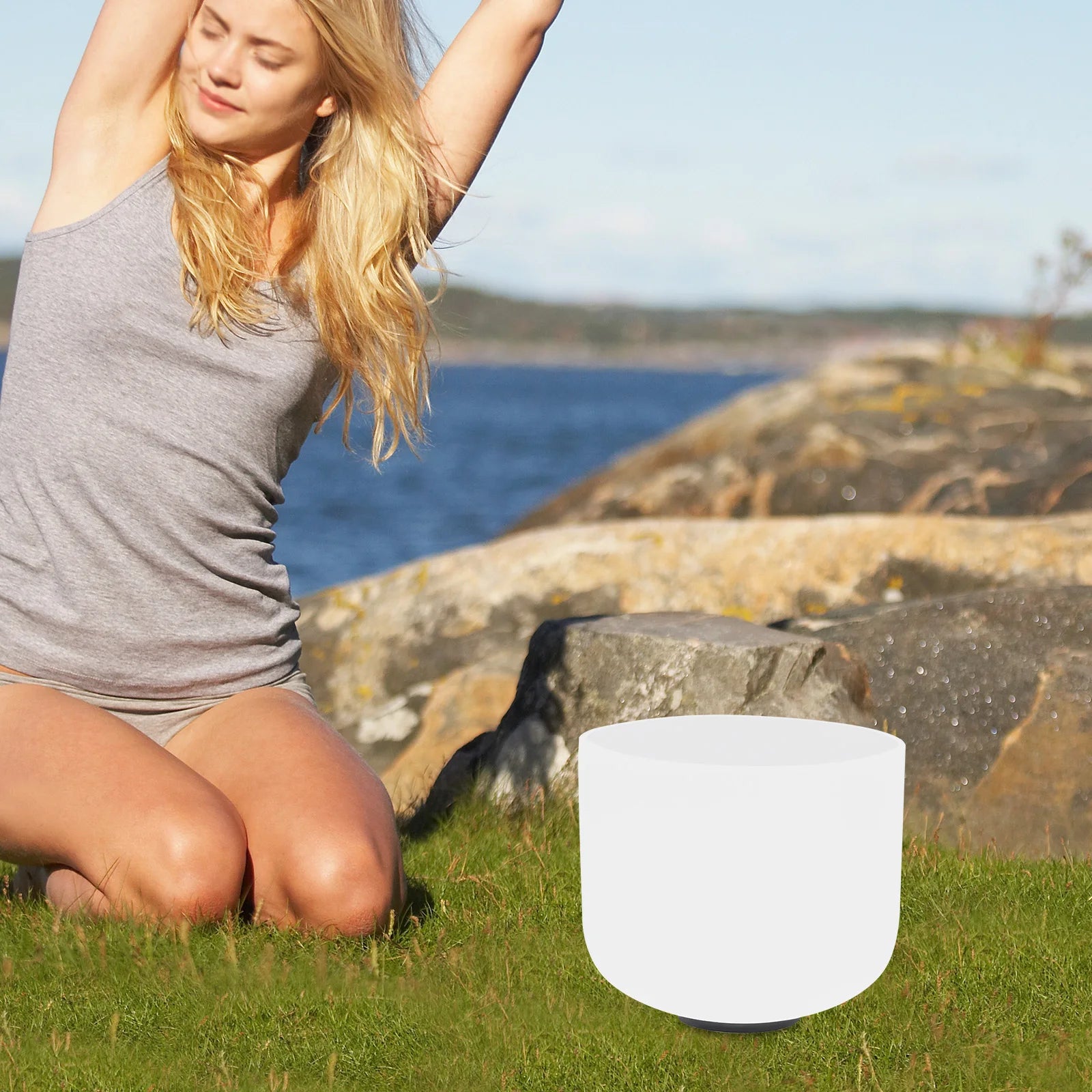 8" White Crystal Singing Bowl – Solar Plexus Chakra